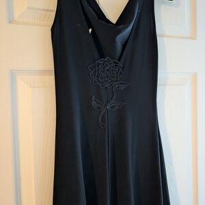Vintage Le Chateau Black Dress with Floral Back Detail
